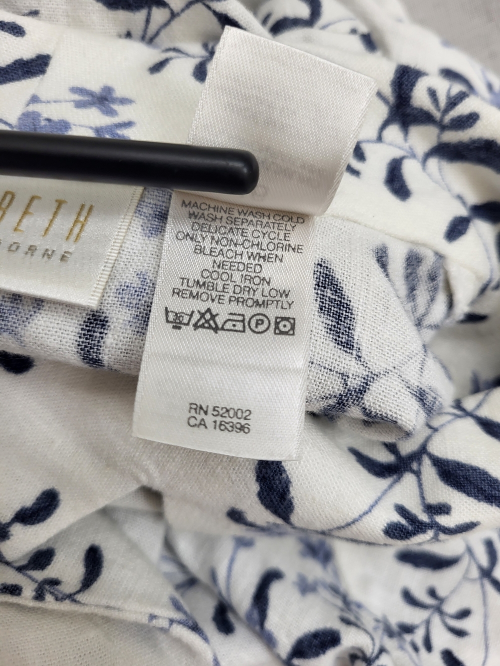 Elisabeth Women's White Blue Floral Linen Blend Button Down Blouse Size 16 - Picture 12 of 12